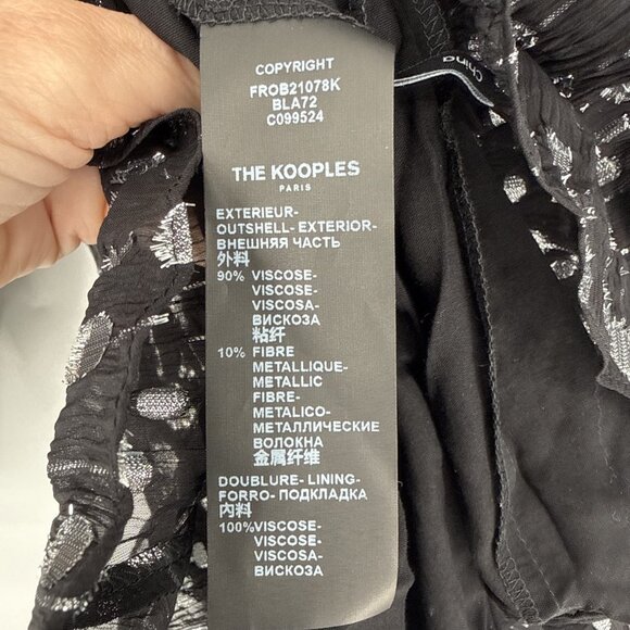 The Kooples Size Small Black Silver Metallic Polka Dot Mini Dress Puff Sleeve - Picture 10 of 10